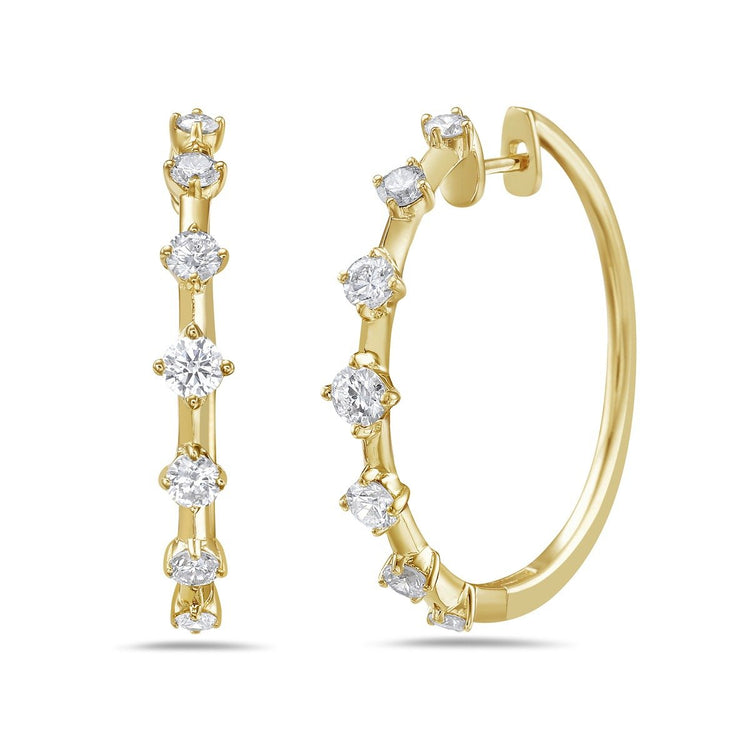 14K Yellow Gold Diamond Hoop Earrings .85 CTW