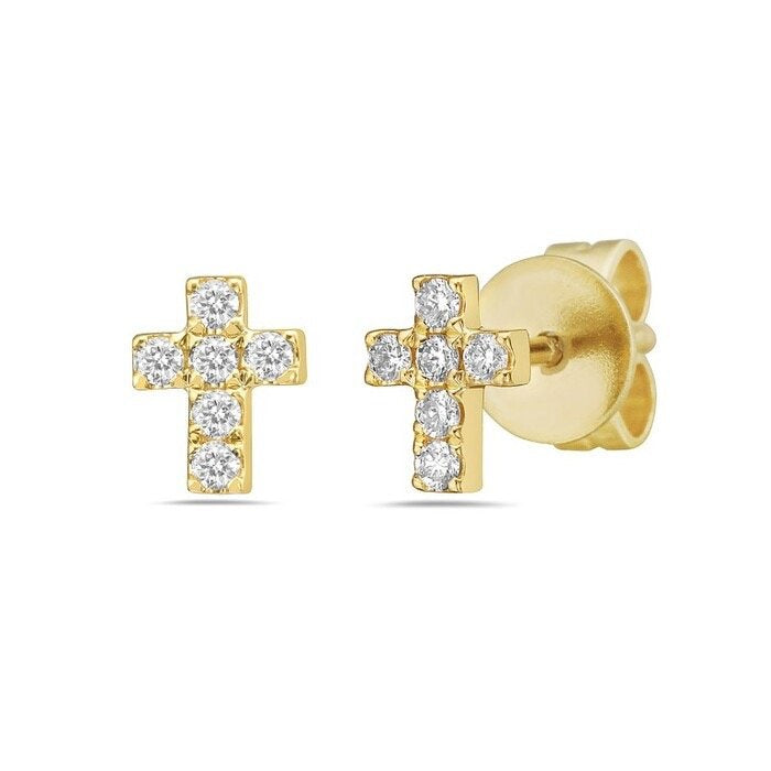 14K Yellow Gold Diamond Cross Earrings, 0.12 CTW