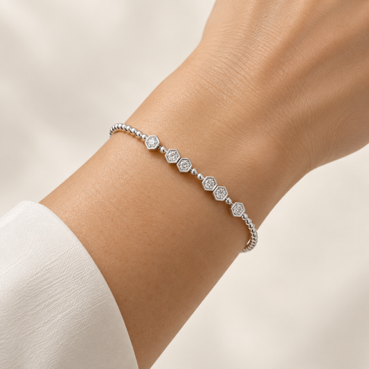 14K White Gold Lab-Grown Diamond Hexagon Station Bangle, 0.56 CTW