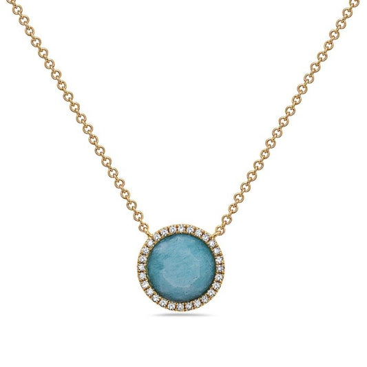14K Yellow Gold Amazonite Diamond Halo Pendant, 0.09 CTW