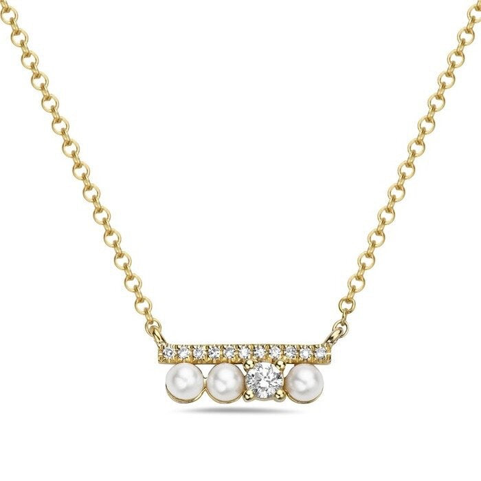 14K Yellow Gold Three Freshwater Pearl Pendant with 0.09 CTW Diamonds