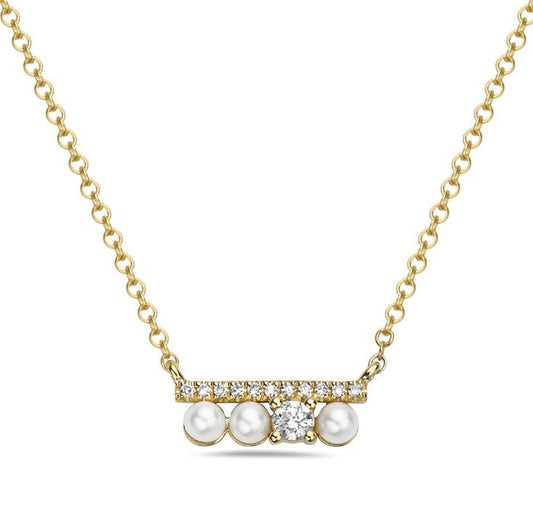 14K Yellow Gold Three Freshwater Pearl Pendant with 0.09 CTW Diamonds