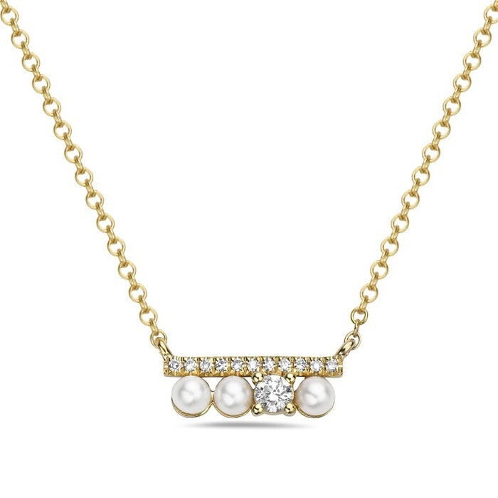 14K Yellow Gold Three Freshwater Pearl Pendant with 0.09 CTW Diamonds