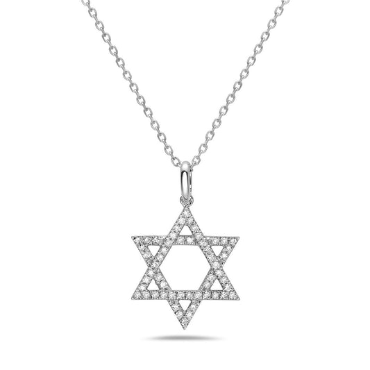 14K White Gold Diamond Star of David Necklace .14 CTW