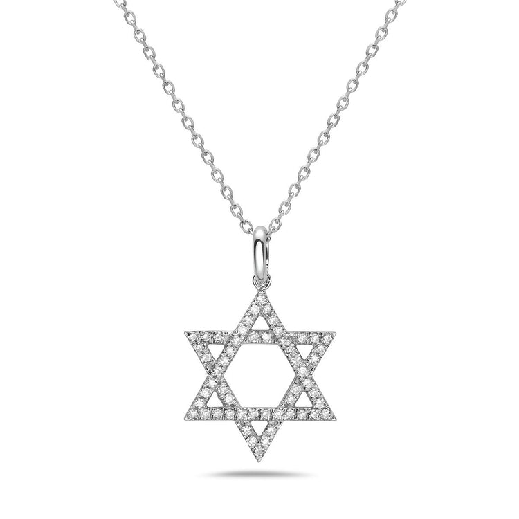14K White Gold Diamond Star of David Necklace .14 CTW