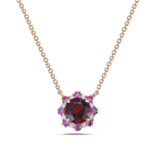 14K Rose Gold Garnet and Pink Sapphire Pendant with 0.04 CTW Diamonds