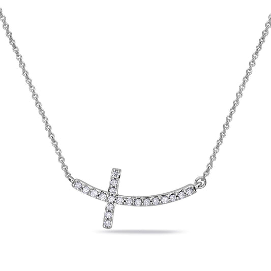 14K White Gold Diamond Sideways Cross Necklace .10 CTW