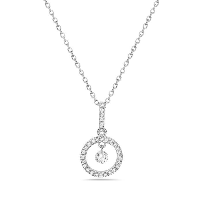 14K White Gold Dancing Diamond Pendant, 0.14 CTW, Adjustable 16-18 Inch