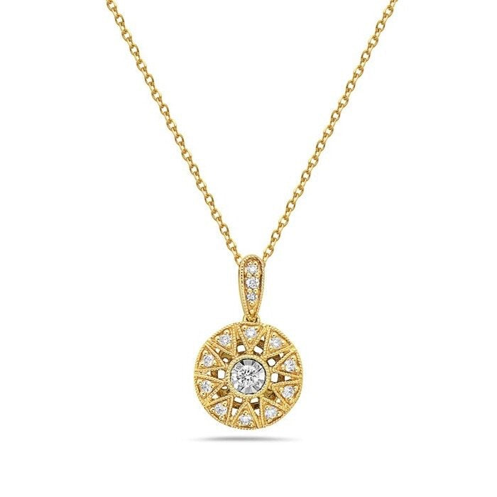 14K Yellow Gold Diamond Pendant, 0.12 CTW