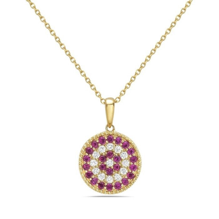 14K Yellow Gold Ruby and Diamond Pendant, 0.13 CTW