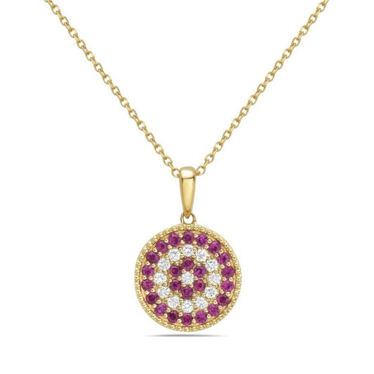 14K Yellow Gold Ruby and Diamond Pendant, 0.13 CTW