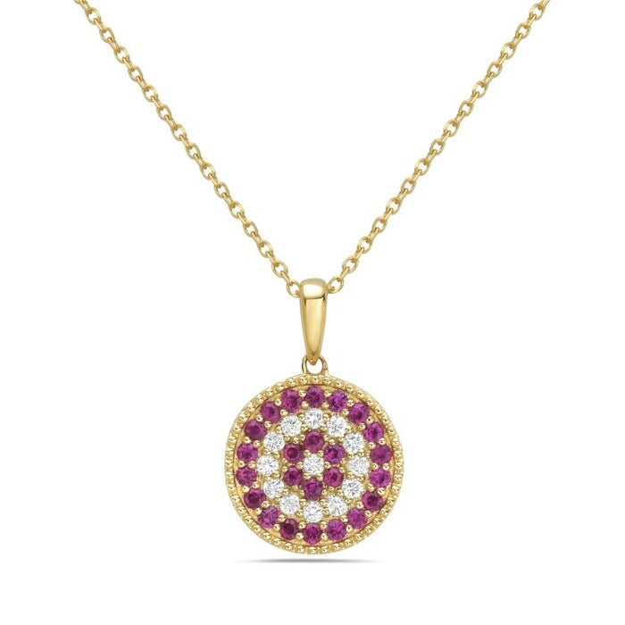 14K Yellow Gold Ruby and Diamond Pendant, 0.13 CTW