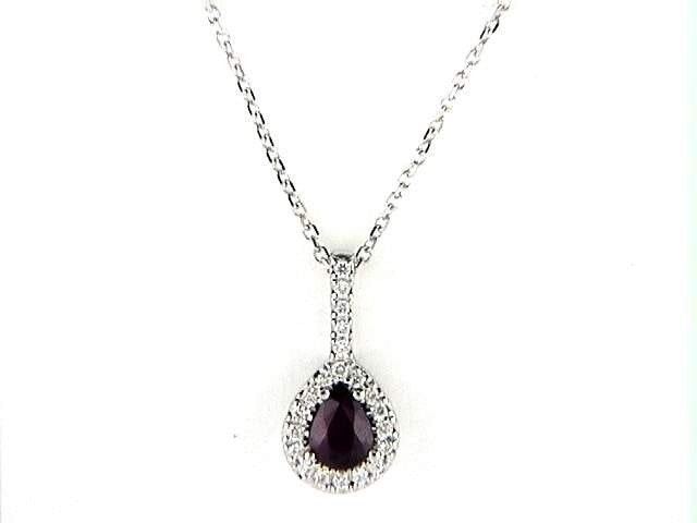 14K White Gold Ruby and Diamond Pendant, 0.42 CT Ruby with 0.09 CTW Diamonds
