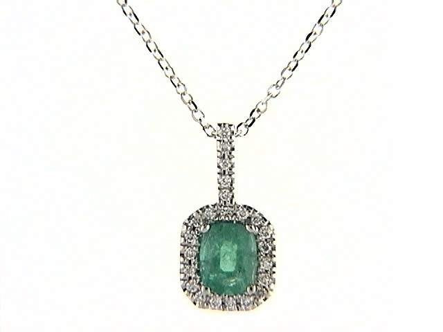 14K White Gold Emerald and Diamond Pendant, 0.60 CT Emerald with 0.07 CTW Diamonds