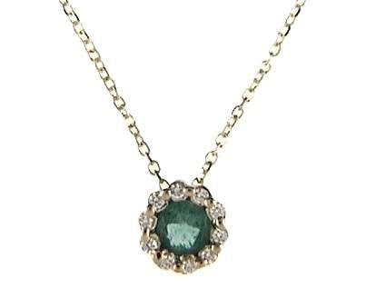 14K Yellow Gold Emerald and Diamond Pendant, 0.25 CT Emerald with 0.06 CTW Diamonds
