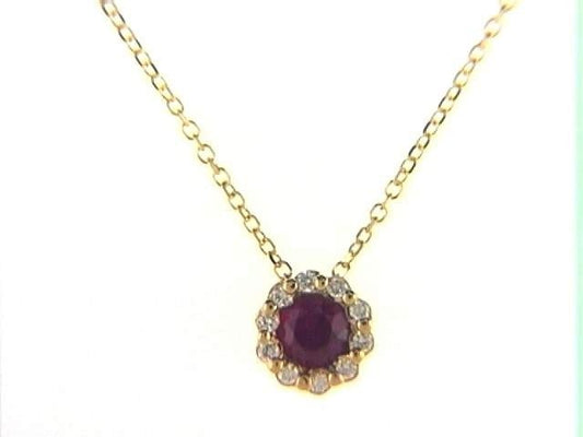 14K Yellow Gold Ruby and Diamond Pendant, 0.30 CT Ruby with 0.06 CTW Diamonds