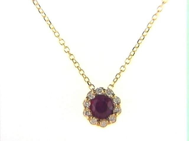 14K Yellow Gold Ruby and Diamond Pendant, 0.30 CT Ruby with 0.06 CTW Diamonds