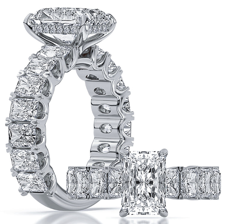14k White Gold Radiant Accent Shank Engagement Ring Set With Certified TrueNorth 100 Facet Lab-Grown Diamond 3 ct Radiant Center