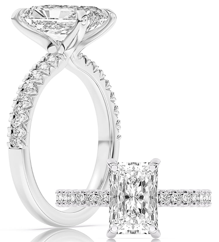 14k White Gold Swan Head Engagement Ring Set With Certified TrueNorth 100 Facet Lab-Grown Diamond 2.5 ct Radiant Center