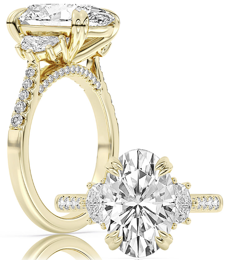 14k Yellow Gold Statement Engagement Ring Set With Certified TrueNorth 100 Facet Lab-Grown Diamond 5 ct Oval Center