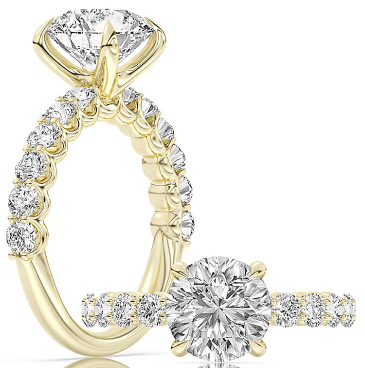 14k Yellow Gold Trellis Shank Bridal Set With Certified TrueNorth 100 Facet Lab-Grown Diamond 2.5 ct Round Center