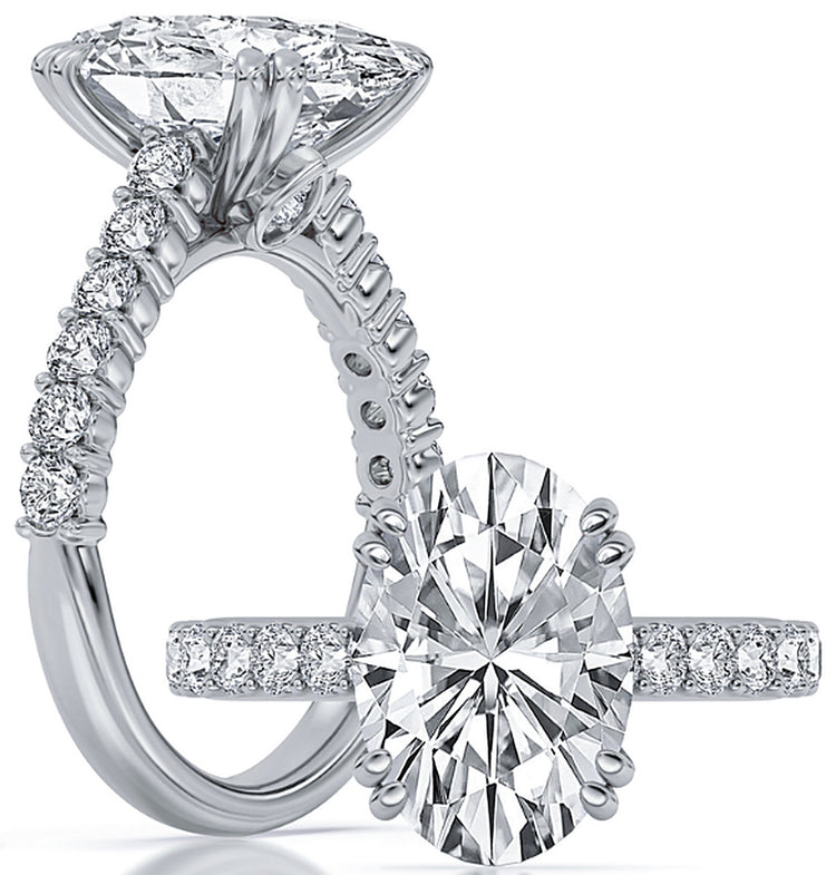 14k White Gold Statement Engagement Ring Set With Certified TrueNorth 100 Facet Lab-Grown Diamond 5 ct Oval Center, 5.57 ct Total Weight