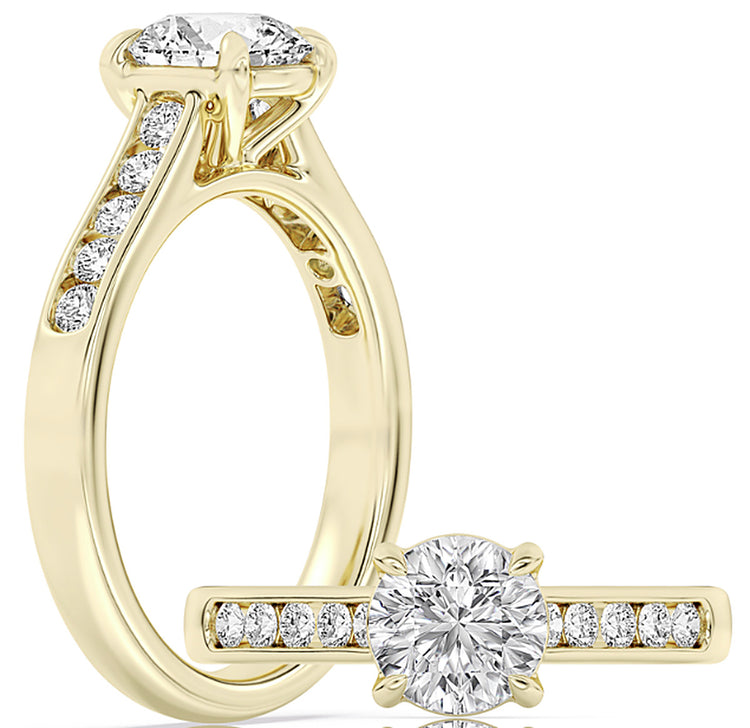 14k Yellow Gold Bridal Set With Certified TrueNorth 100 Facet Lab-Grown Diamond 1.3 ct Round Center