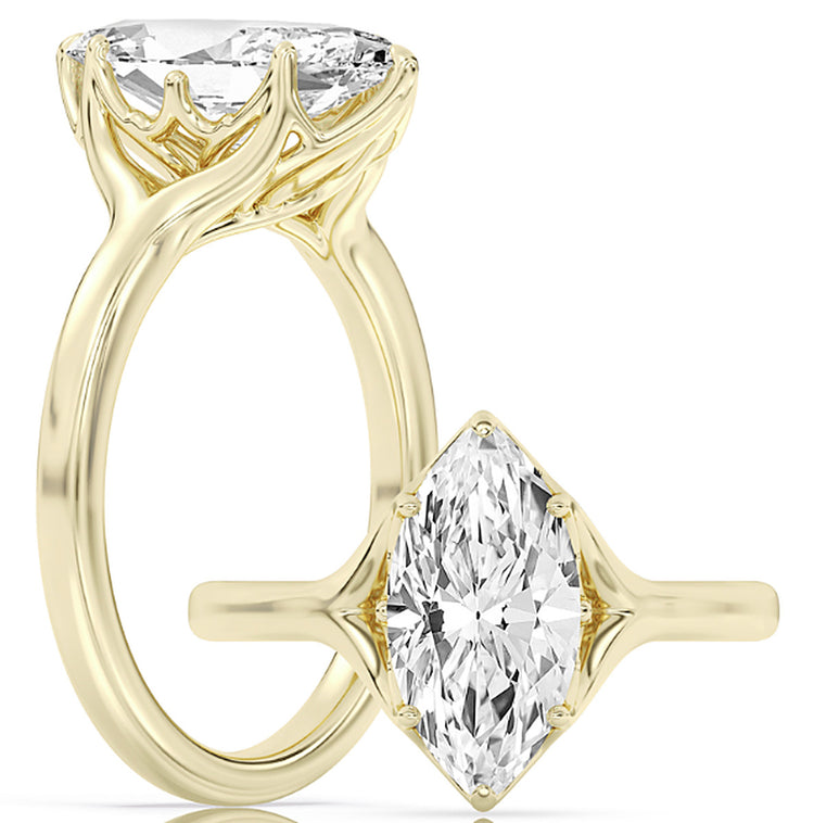 14k Yellow Gold Elevated Solitaire Engagement Ring Set With Certified TrueNorth 100 Facet Lab-Grown Diamond 2.5 ct Marquise Center