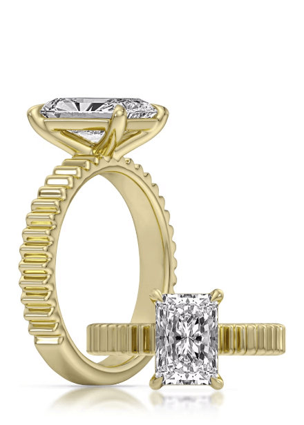 14k Yellow Gold Solitaire Engagement Ring Set With Certified TrueNorth 100 Facet Lab-Grown Diamond 2.60 ct Radiant Center