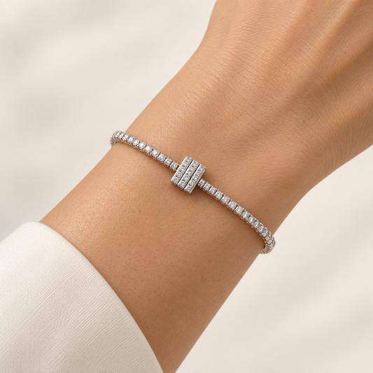 14K White Gold Lab-Grown Diamond Line Bracelet with Barrel Station, 1.60 CTW