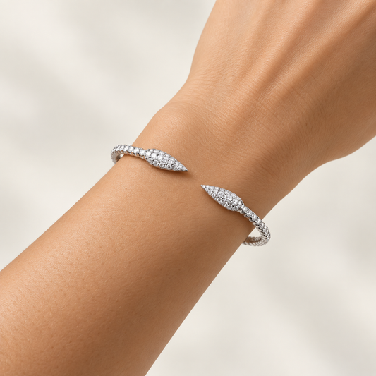 14K White Gold Lab-Grown Diamond Tapered Bypass Cuff, 1.20 CTW