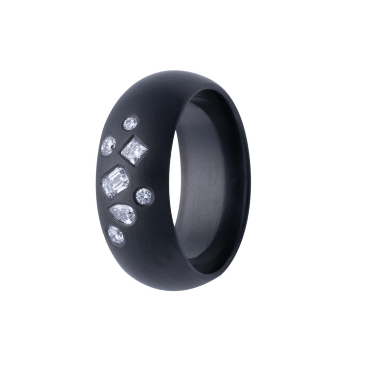 8MM Zirconium Bubble Dome Band with Lab Grown Diamond Cluster