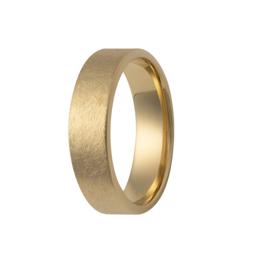 6MM Solid Gold Flat Distressed Finish Men's Wedding Band