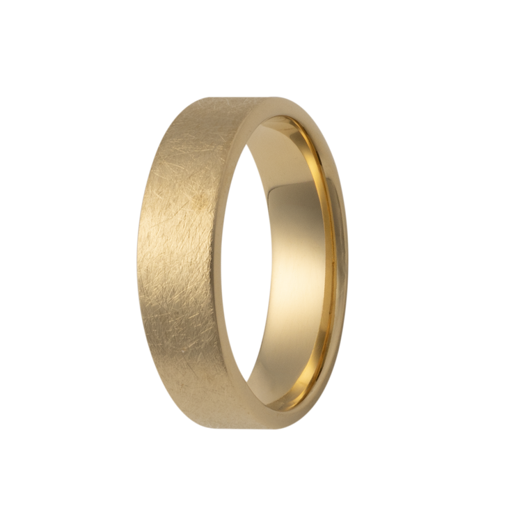6MM Solid Gold Flat Distressed Finish Men's Wedding Band