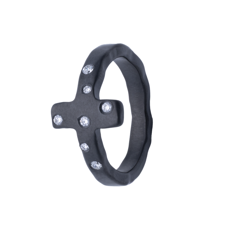 12MM Shaped Zirconium Men's Band with 7 Scattered Lab Grown Diamonds