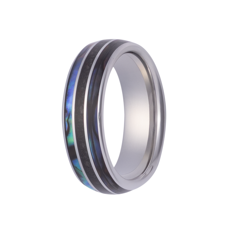 7MM Cobalt Men's Band with Abalone & Lava Rock Inlays