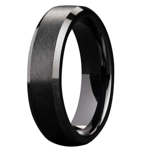 8MM Black Ceramic Beveled Satin Men's Band
