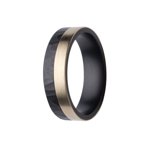 6MM Forged Zirconium Men's Band with 14K Gold Edge Overlay