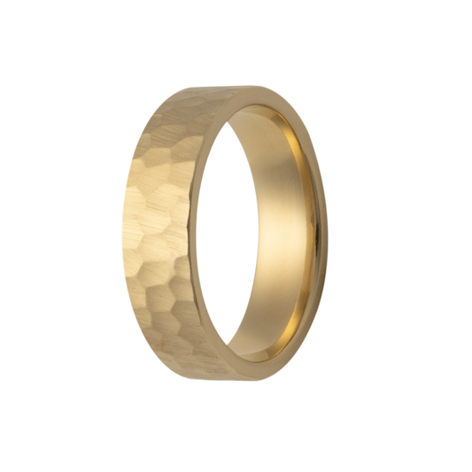 6MM Solid Gold Flat Hammered Men's Wedding Band