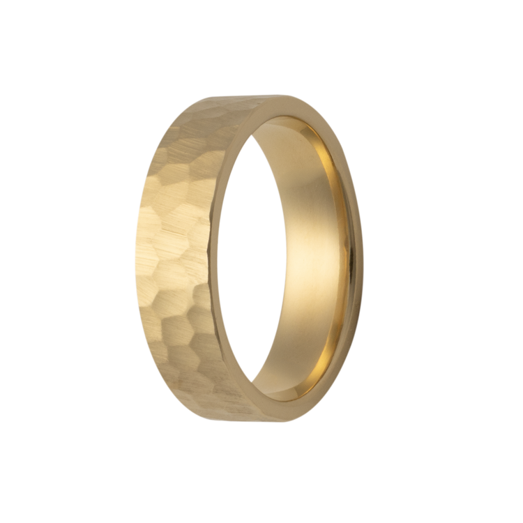 6MM Solid Gold Flat Hammered Men's Wedding Band