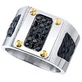 Maksim stainless steel black leather and cz ring
