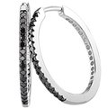 Sterling silver hoop earrings with enhanced black diamonds