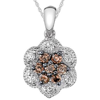 white gold cognac and white diamond flower pendant