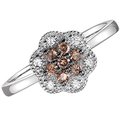 white gold cognac and white diamond flower ring