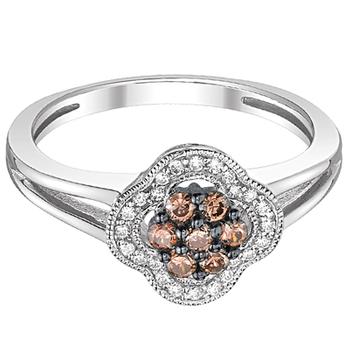 white gold cognac and white diamond clover ring