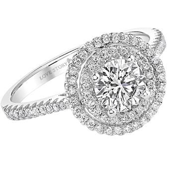 White gold double halo semi-mount engagement ring