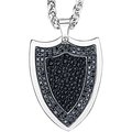 Stainless steel black leather shield pendant