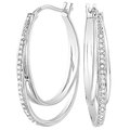 Sterling silver double hoop diamond earrings
