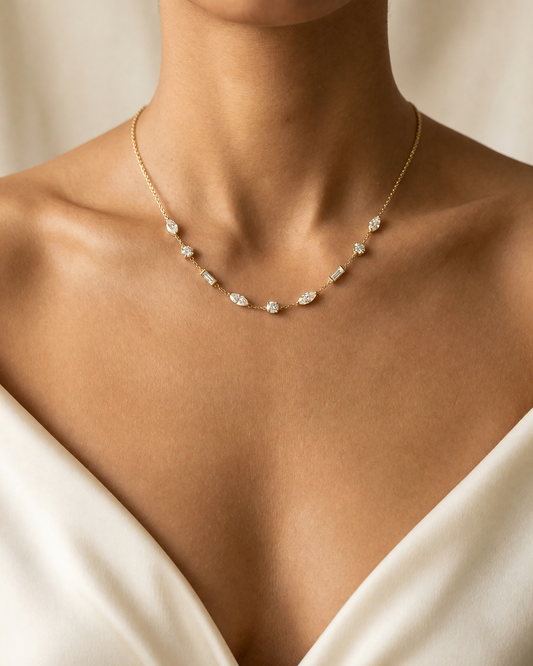 Lab Grown Diamond Station Necklace 14K Yellow Gold 2.00 ct