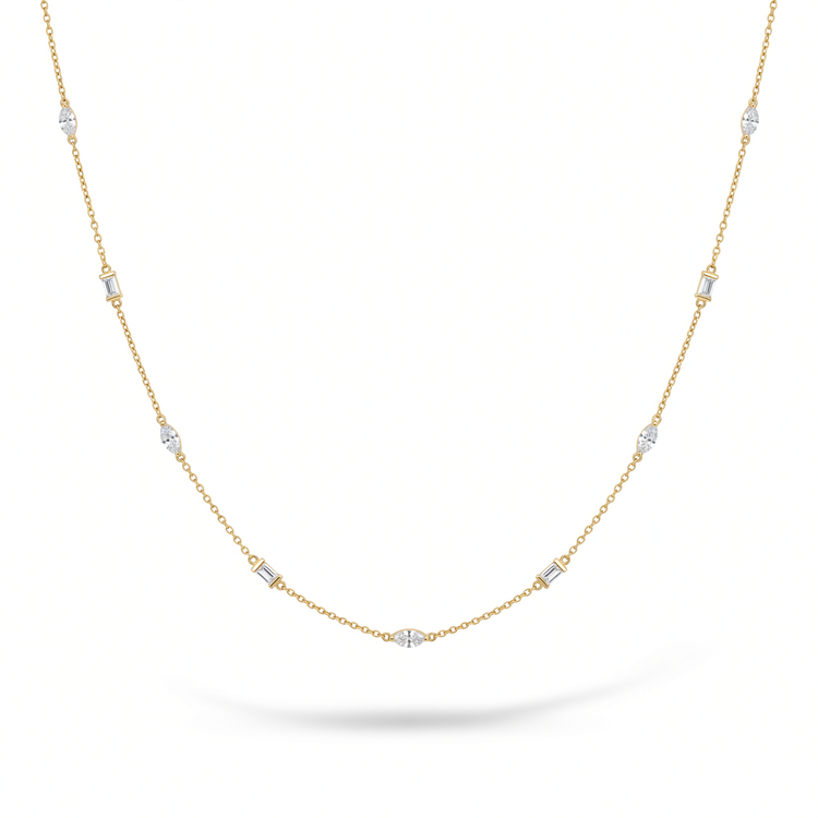Lab Grown Diamond Station Necklace 14K Yellow Gold 2.00 ct